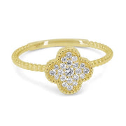 14K Yellow Gold Diamond Clover Ring